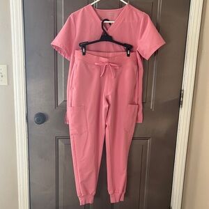 Mandala Bubblegum Pink Women's Scrub Set (small top, small-petite bottoms)